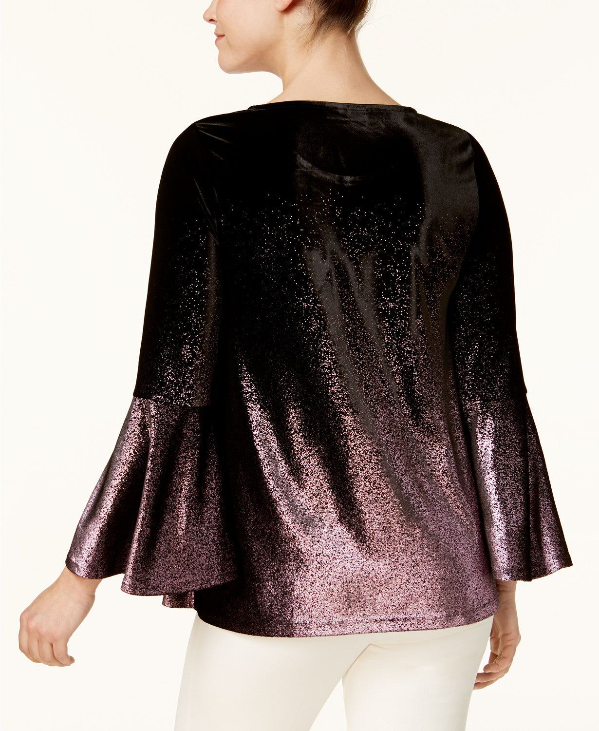 Alfani Metallic-Velvet Bell-Sleeve Top