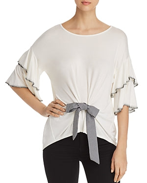 Kim & Cami Flutter-Sleeve Bow Top