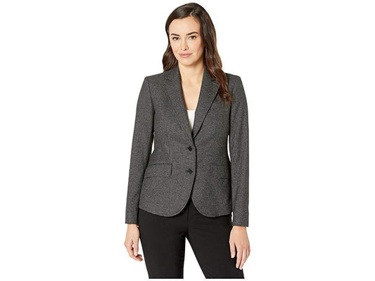 ANNE KLEIN Womens Black Pocketed Heather Wear To Work Jacket - TopLine Fashion Lounge