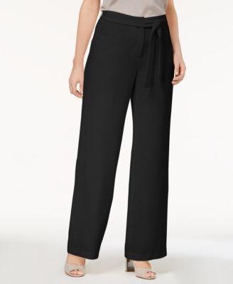 Alfani Women's Black Tie-front Wide-leg Comfort Waist Casual Pants - TopLine Fashion Lounge