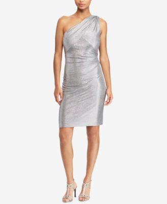 Lauren Ralph Lauren Womens Yumilla Metallic One Shoulder Cocktail Dress