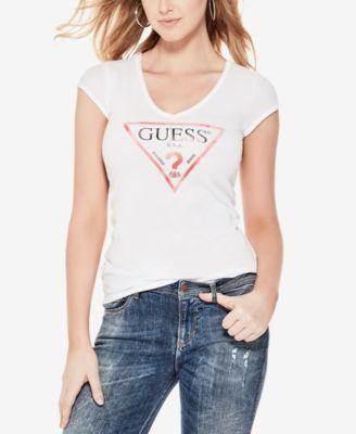 GUESS V-Neck Graphic T-Shirt Brilliant White S - 