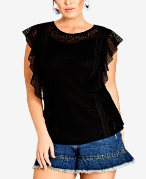 City Chic Trendy Plus Size Lace Flutter-Sleeve Top