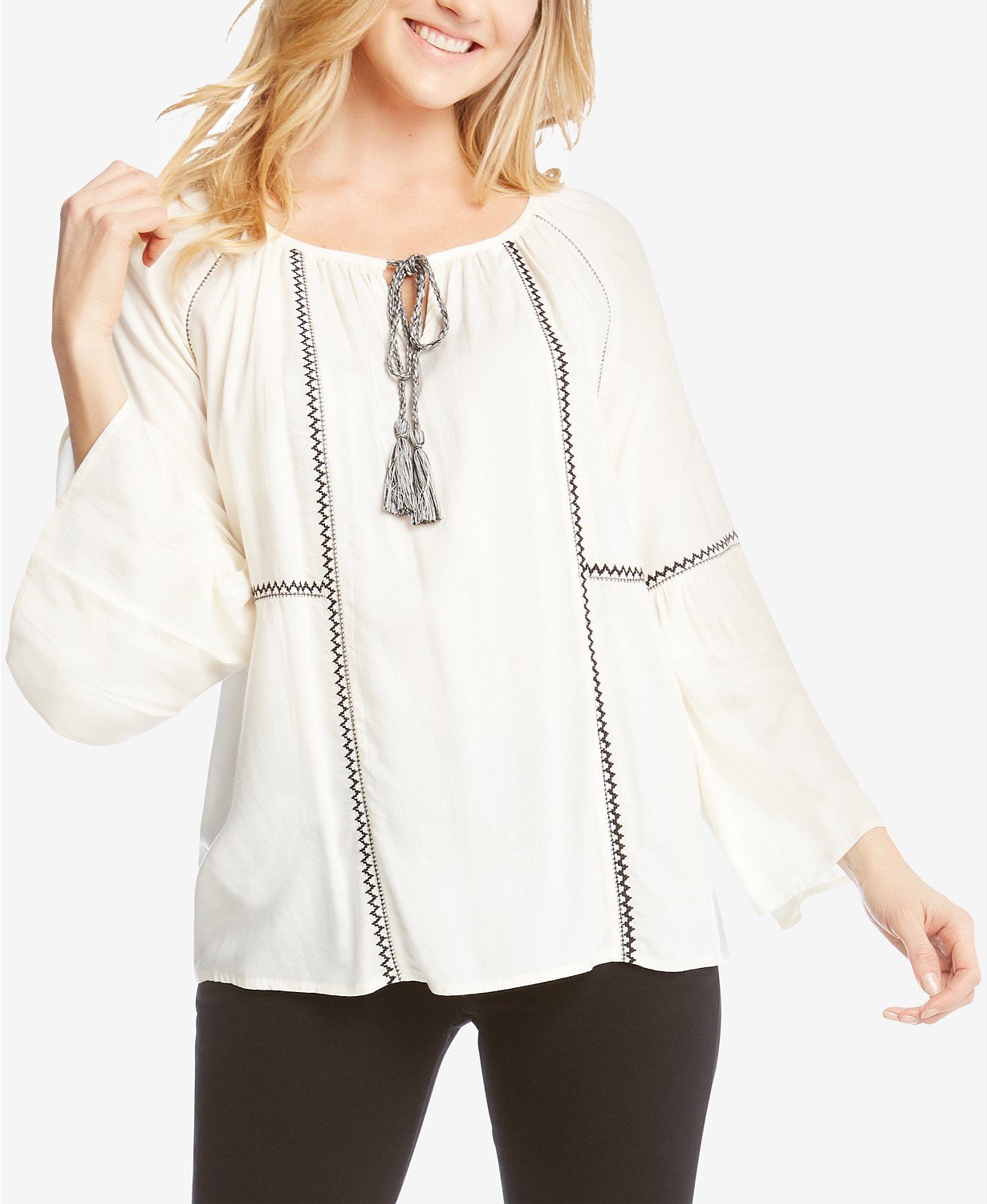 Karen Kane Embroidered Peasant Top (Cream)