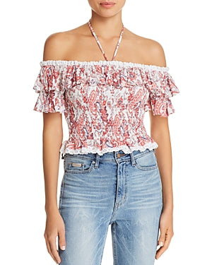 Lost and Wander Sofia Smocked Paisley Halter Top