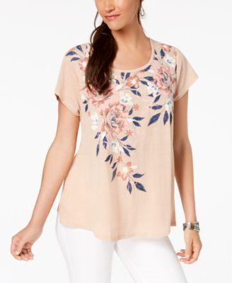Style Co Petite Placed-Print Swing T-Sh Orchid Shimmer PL - 