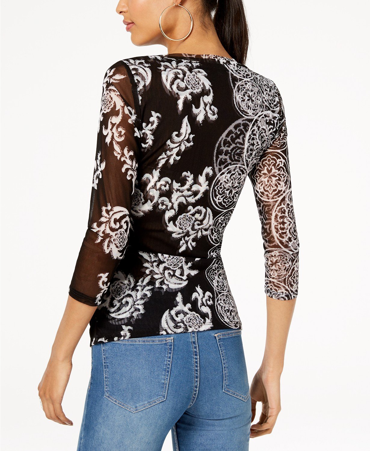 I.n.c. Printed Sheer-Sleeve Top - TopLine Fashion Lounge