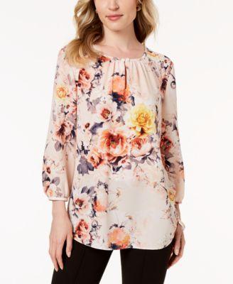 Charter Club Petite Floral-Print Top Blush Creme Combo PL - 