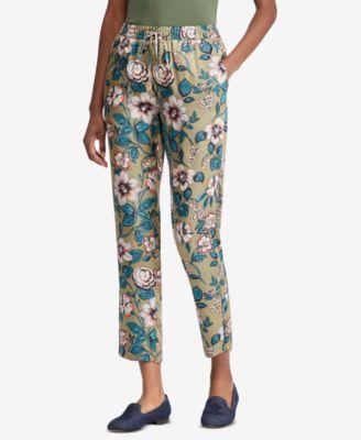 RALPH LAUREN Women's Green High Rise Floral Print Skinny Pants