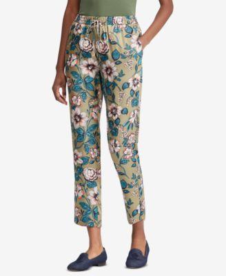 RALPH LAUREN Women's Green High Rise Floral Print Skinny Pants