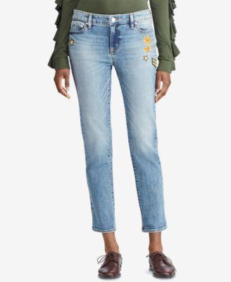 RALPH LAUREN Women's Blue Embellished Crop Tapered Jeans