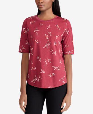 RALPH LAUREN Women's Maroon Printed Short Sleeve Crew Neck T-Shirt Top