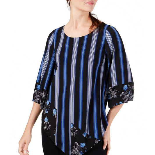 Alfani Women 3/4 Wide Sleeve Handkerchief Hem Striped Top