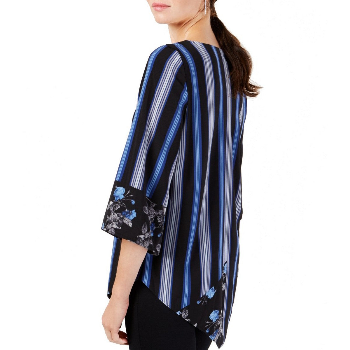 Alfani Women 3/4 Wide Sleeve Handkerchief Hem Striped Top
