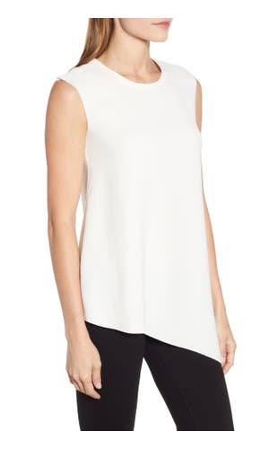 ANNE KLEIN Fluid Asymmetrical Hem Sleeveless Crepe Blouse