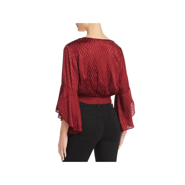 Band of Gypsies Womens Rene Faux Wrap Cropped Blouse