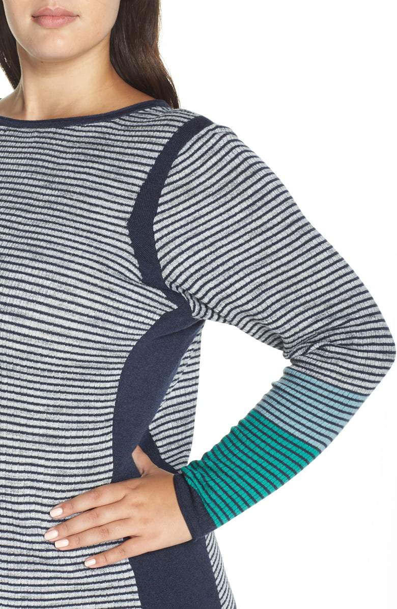 Nic + Zoe Womens Plus Green Spark Ribbed Striped Pullover Top - TopLine Fashion Lounge