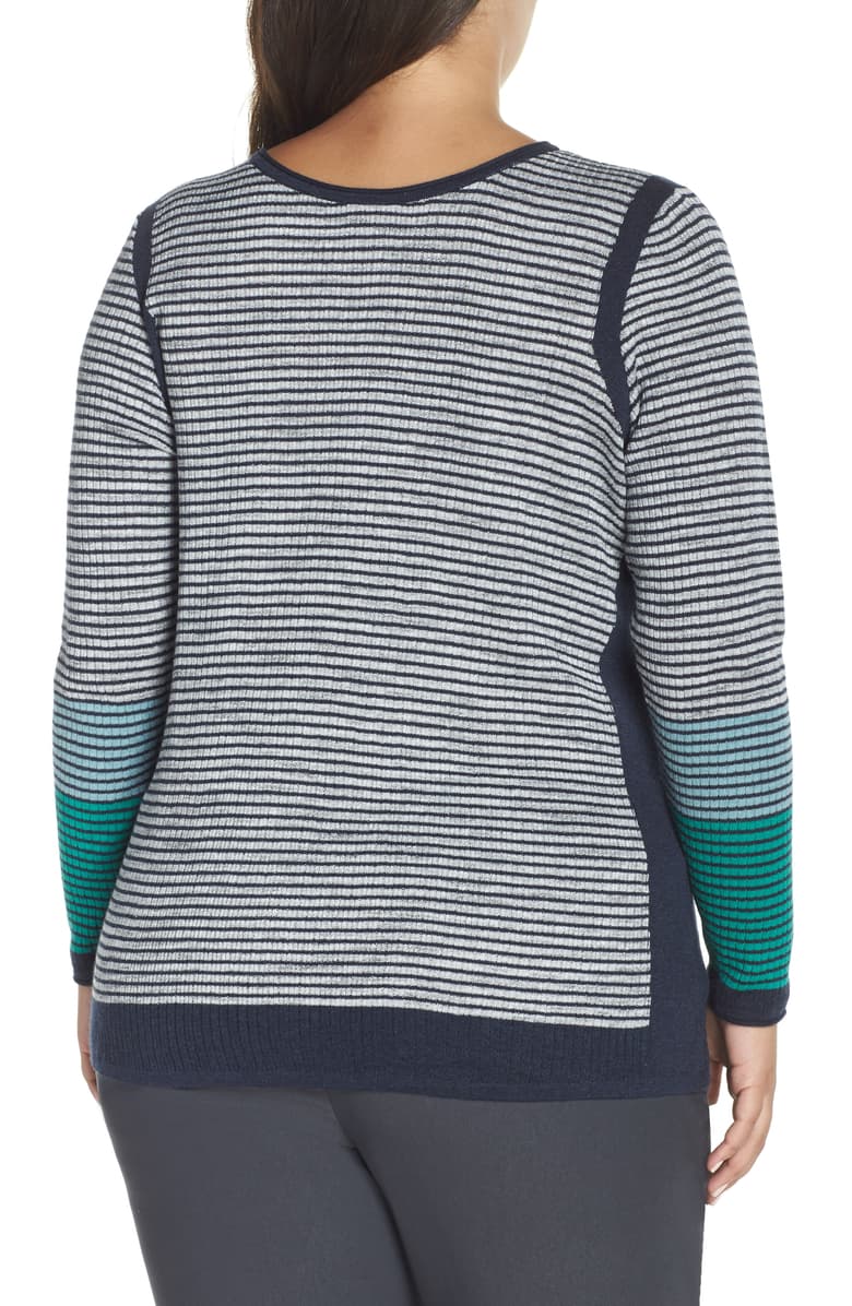 Nic + Zoe Womens Plus Green Spark Ribbed Striped Pullover Top - TopLine Fashion Lounge