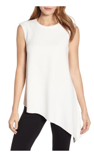 ANNE KLEIN Fluid Asymmetrical Hem Sleeveless Crepe Blouse