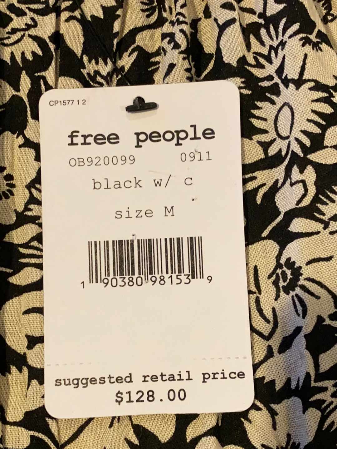 Free People Printe Tiered-Sleeve Peasant D Black And White Combo M