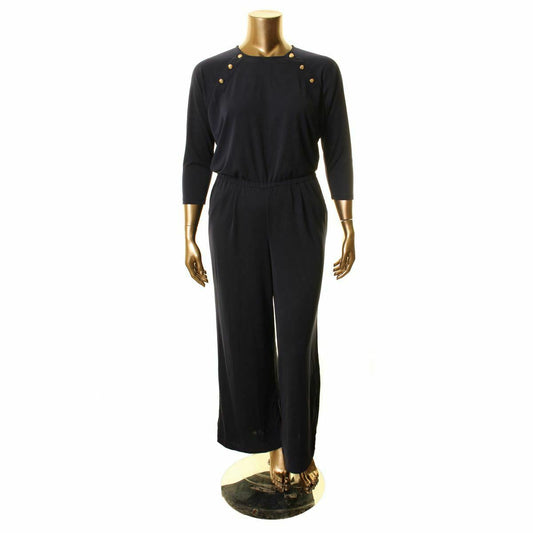 LAUREN RALPH LAUREN NEW Women's Navy Solid Button-shoulder Jumpsuit L TEDO