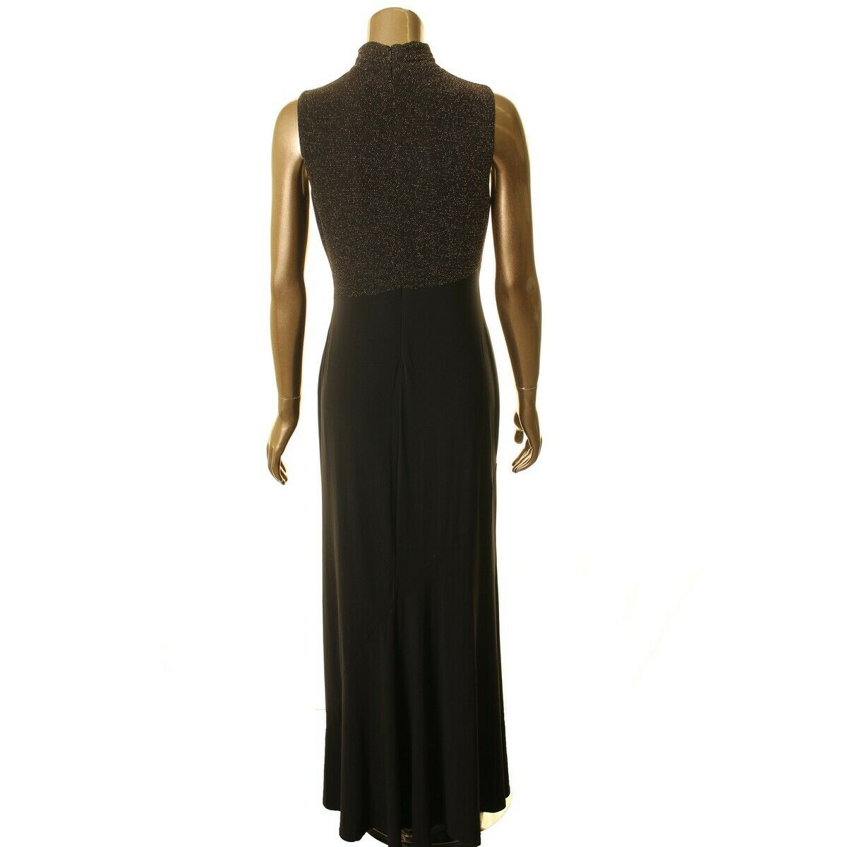 RALPH LAUREN Womens Gold Metallic Sleeveless Mock Full-Length Dress