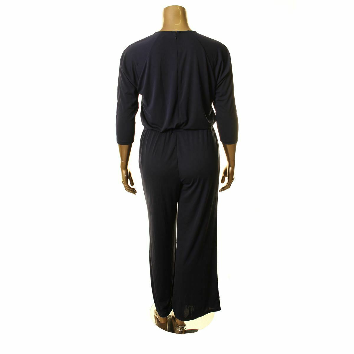 LAUREN RALPH LAUREN NEW Women's Navy Solid Button-shoulder Jumpsuit L TEDO