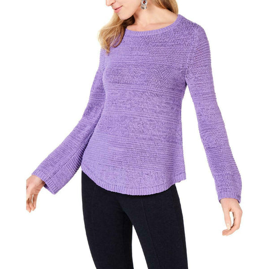 Style Co Mixed-Stitch Crew-Neck Sweater Lilac Kiss M