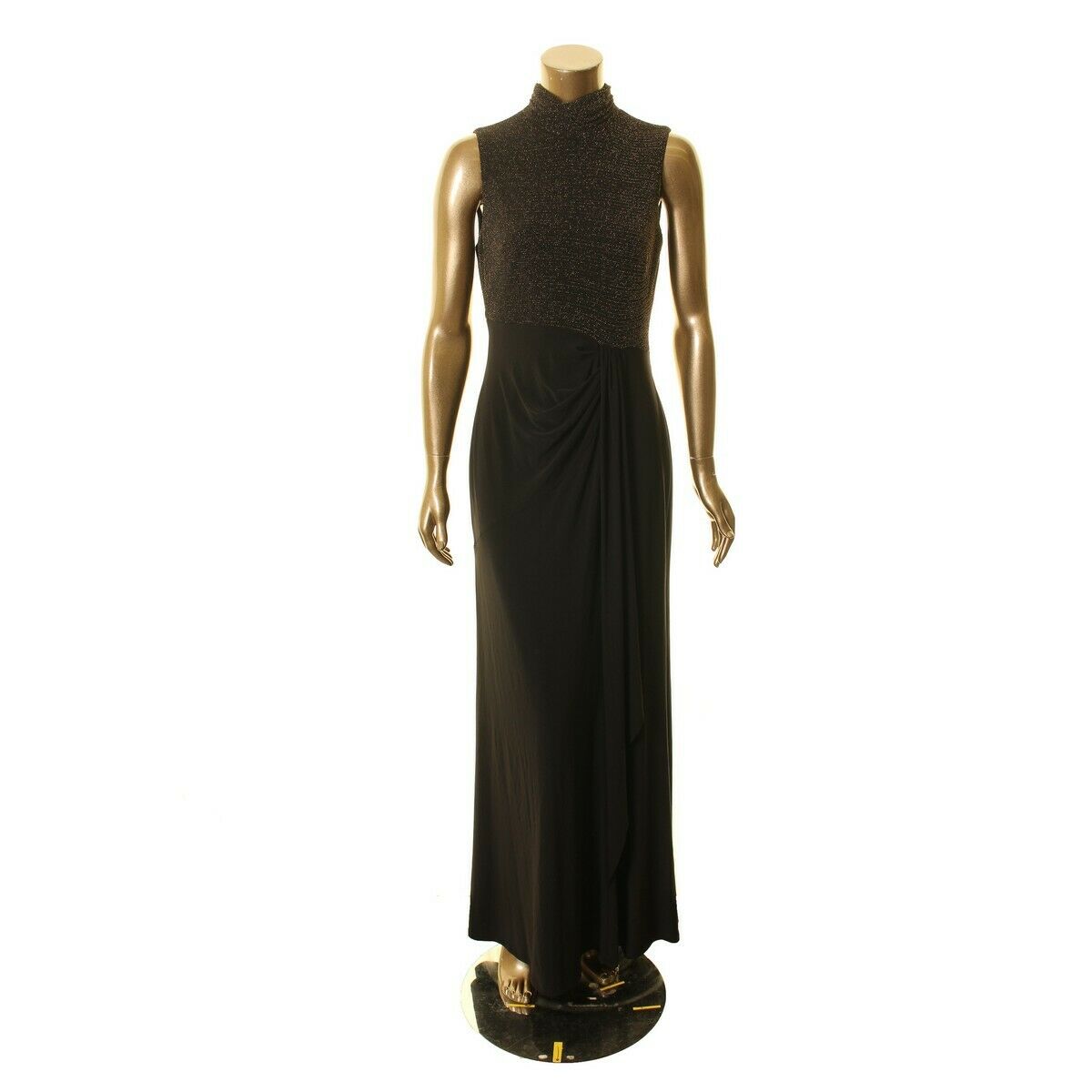 RALPH LAUREN Womens Gold Metallic Sleeveless Mock Full-Length Dress